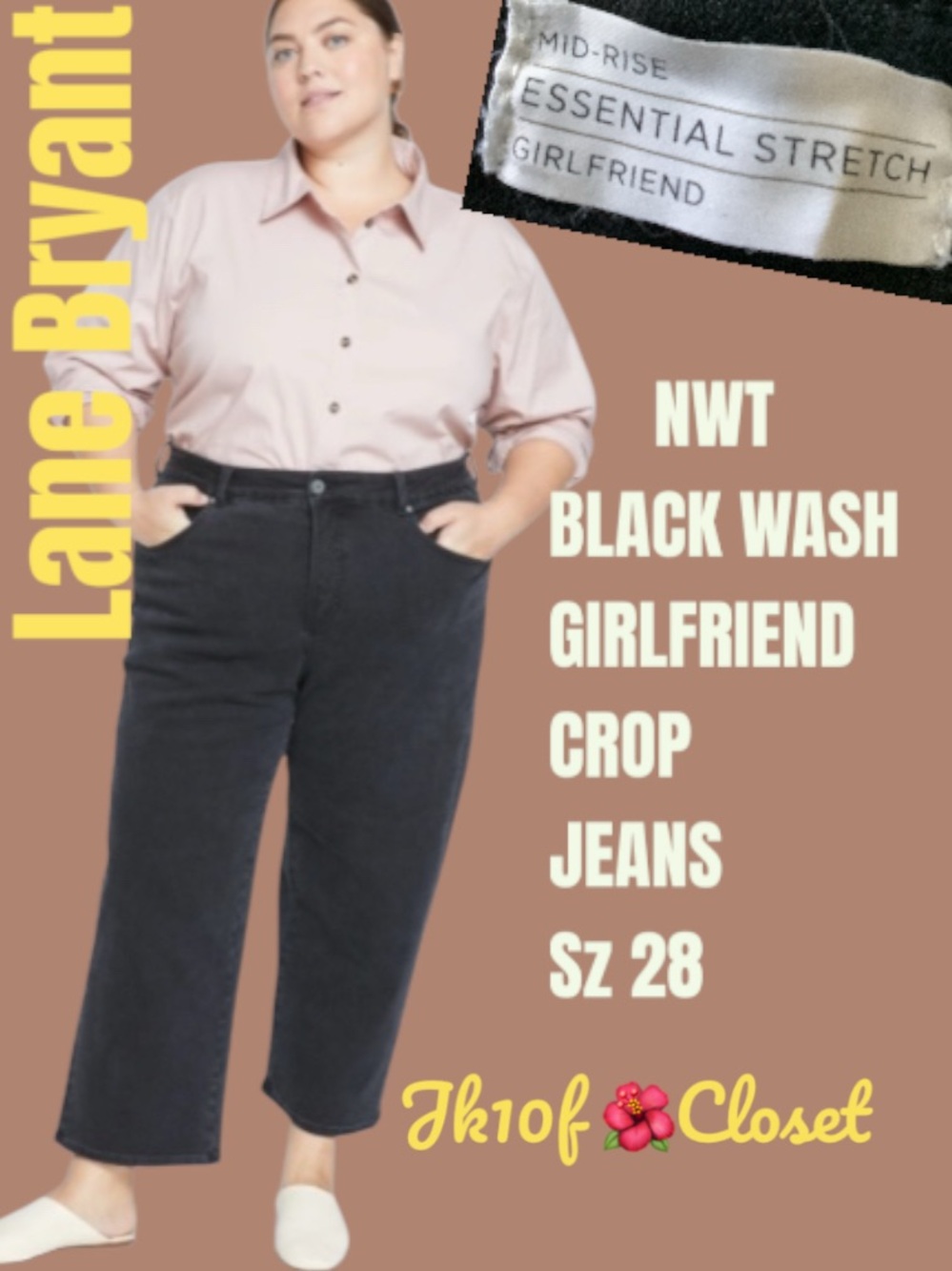 LOWEST 🌺 NWT LANE BRYANT Sz28 BLACK STRETCH GIRLFRIEND CROP JEANS